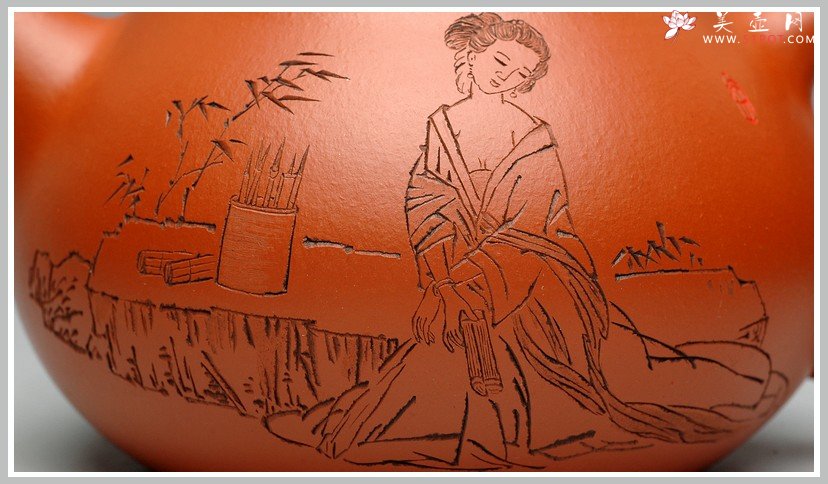 紫砂壶图片：有美共赏 琴韵书声 全手拙.意文旦 张听钢老师精品仕女 - 美壶网