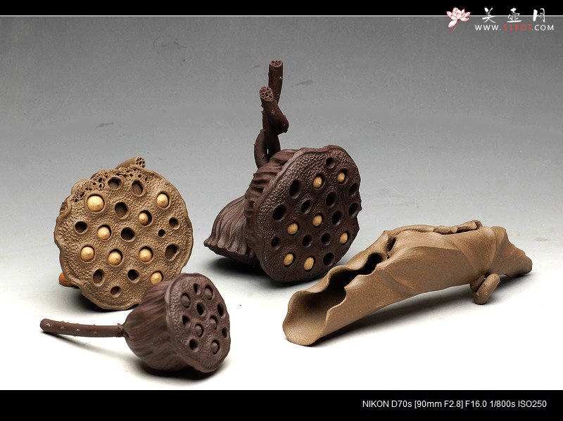 紫砂壶图片：文雅茶宠 手工精制 可看细节 精品 二只莲蓬 - 美壶网