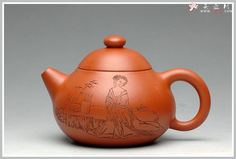 紫砂壶图片：有美共赏 琴韵书声 全手拙.意文旦 张听钢老师精品仕女 - 美壶网