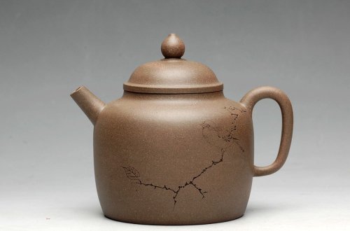 袁新强紫砂壶 轻巧实用 炮管杀茶 墨陶装饰鸳鸯  全手高德中 青灰泥