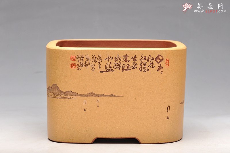 紫砂壶图片：四方浅刻水洗 新年通景水洗 - 美壶网