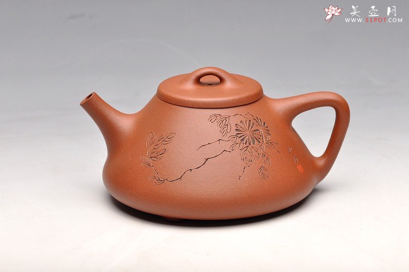 紫砂壶图片：顾瓢 国助和石刻绘梅兰竹菊一套 全手摹古精品子冶石瓢 - 美壶网