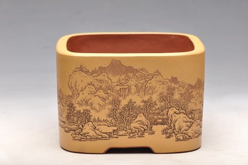 李彦雄紫砂壶 四方浅刻水洗 新年通景水洗 黄金段