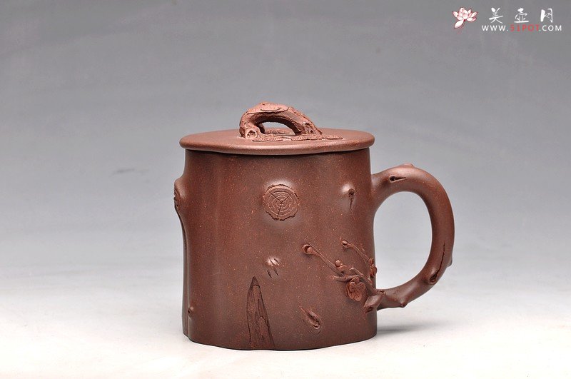 紫砂壶图片：立体梅花  孤品盖杯 松梅情 单志萍老师全手随心作 - 美壶网