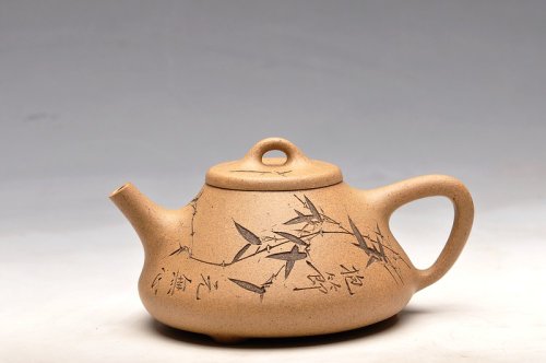 王余平紫砂壶 优质段泥 器形周正 舒服合手 全手刻竹子冶石瓢 原矿段泥