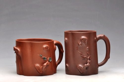 单志萍紫砂壶 一对高矮胖瘦绝配：） 清水泥和地槽青 全手梅花单杯  原矿底槽清