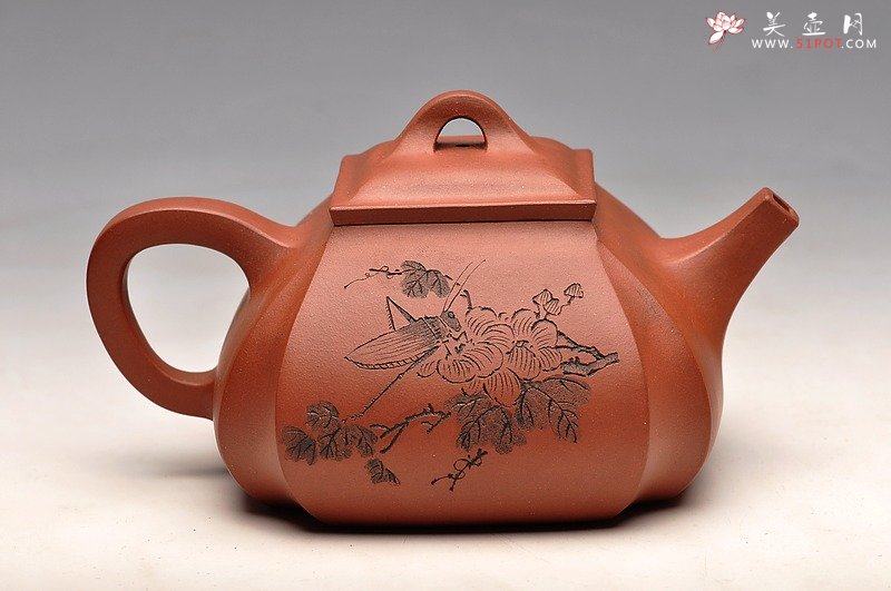 紫砂壶图片：线面挺快 张听刚老师装饰 四方抽角 - 美壶网