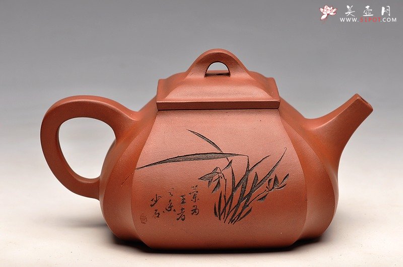 紫砂壶图片：线面挺快 张听刚老师装饰 四方抽角 - 美壶网