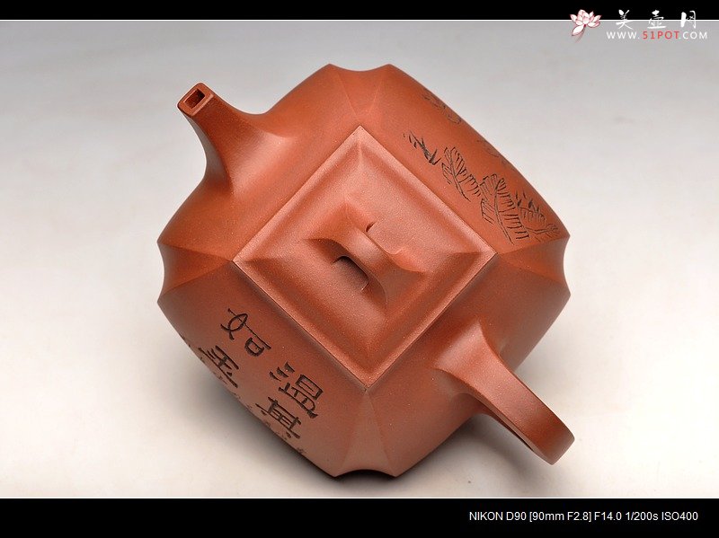 紫砂壶图片：线面挺快 张听刚老师装饰 四方抽角 - 美壶网