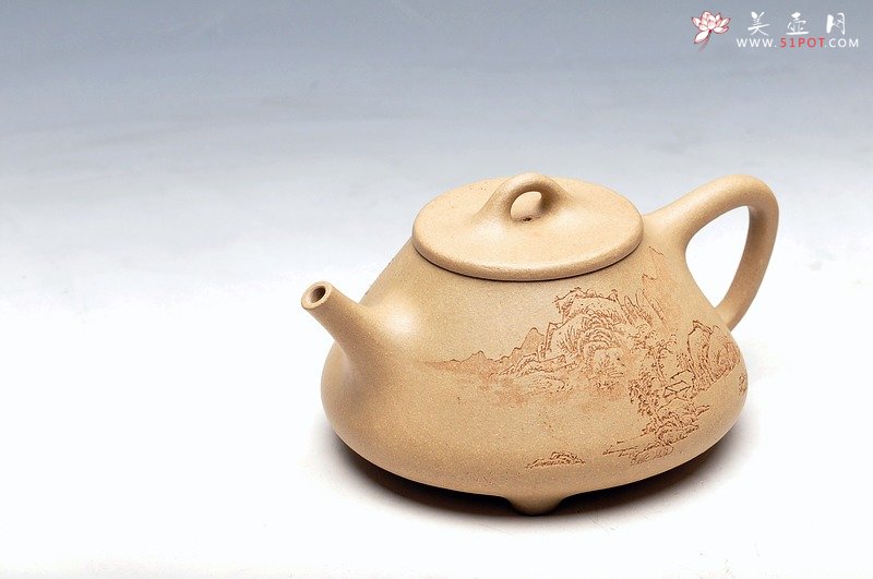 紫砂壶图片：本绿 高山流水觅知音 全手子冶石瓢 - 美壶网