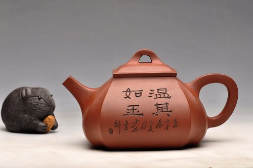 王孝新紫砂壶 线面挺快 张听刚老师装饰 四方抽角 原矿清水泥