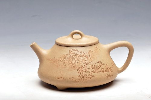 王余平紫砂壶 本绿 高山流水觅知音 全手子冶石瓢 本山绿泥