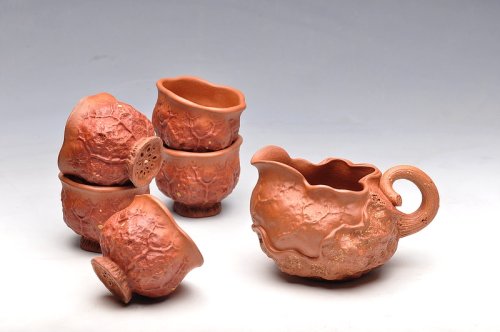 刘景紫砂壶 刘景降坡泥新公道杯子6件套 原矿降坡泥