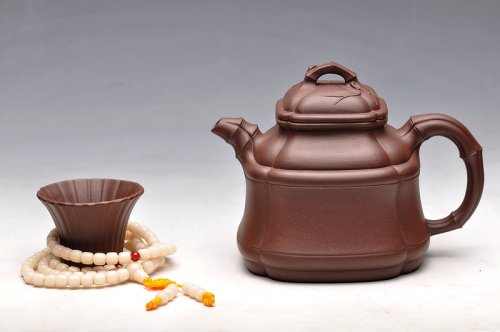 王孝新紫砂壶 融合方器、花货、筋囊融为一体 更显大气 新四方竹段 原矿紫泥