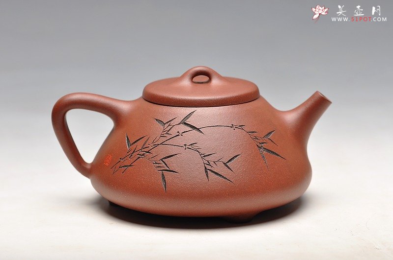 紫砂壶图片：钱伟刚装饰 全手刻竹子冶石瓢 实用佳品 竹雨谈茗 - 美壶网