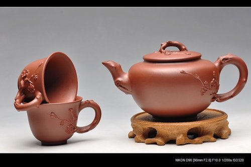 单志萍紫砂壶 清雅淡香 红皮龙 全手咏梅套组  红皮龙