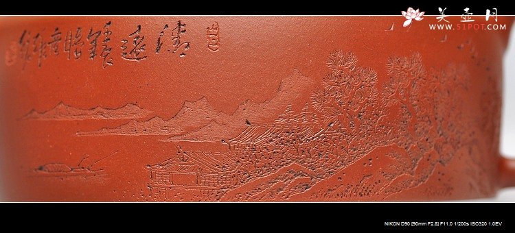 紫砂壶图片：李彦雄装饰通景山水  全手汉韵 - 美壶网