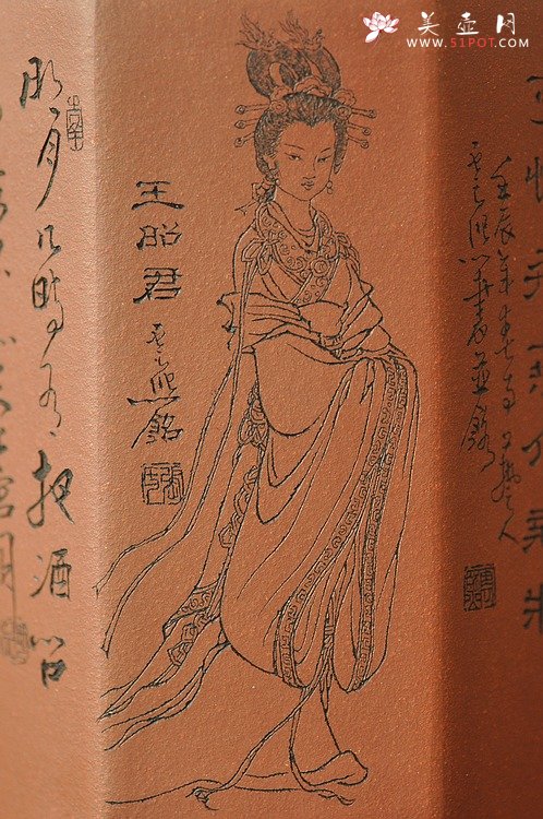 紫砂壶图片：张云熙之精品八方笔筒 四大美女 已收藏，只供欣赏 - 美壶网