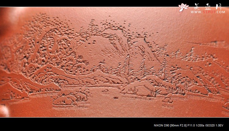 紫砂壶图片：李彦雄装饰通景山水  全手汉韵 - 美壶网