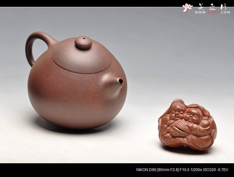 紫砂壶图片：古朴神韵 清雅圆融 全手老味文旦 紫泥调砂 - 美壶网