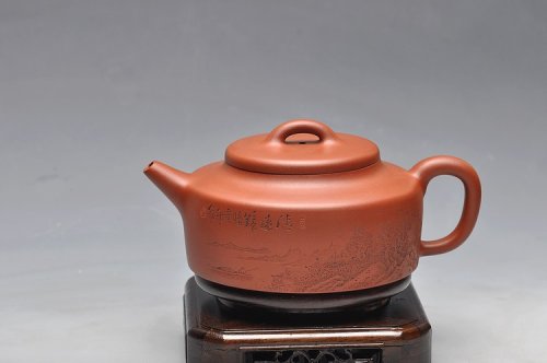 曲峰紫砂壶 李彦雄装饰通景山水  全手汉韵 原矿清水泥