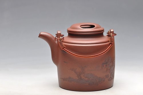 顾小英紫砂壶 猪肝色底槽青 仅此一把 全手洋桶 精彩泥绘山水 不接受定制 原矿底槽清