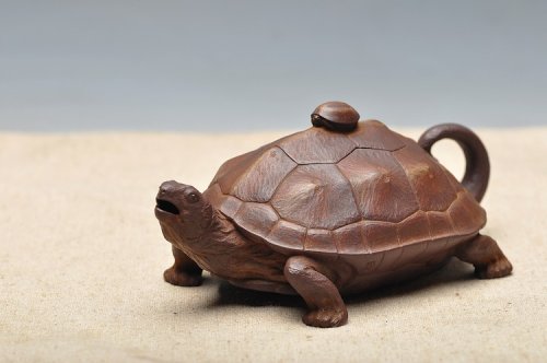 孙金立紫砂壶 全手工仿生雕塑 孙金立 寿龟  原矿紫泥