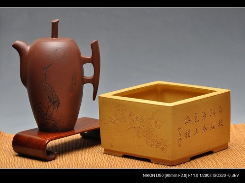 万阗阗紫砂壶 精工典范 素雅秀气  万阗阗最新力作 全手四方花盆 本山绿泥