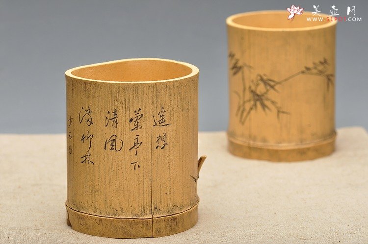 紫砂壶图片：淸韵 全手竹节笔筒  张听刚装饰 耐品雅趣 3式 - 美壶网