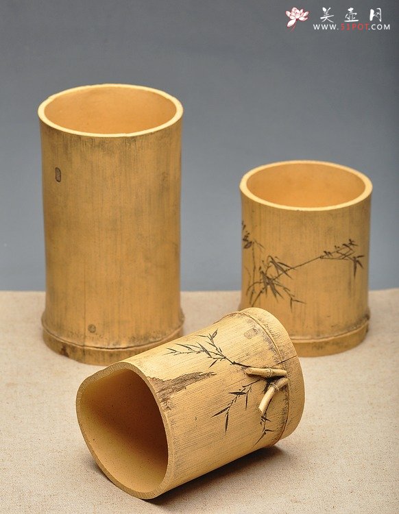 紫砂壶图片：淸韵 全手竹节笔筒  张听刚装饰 耐品雅趣 3式 - 美壶网