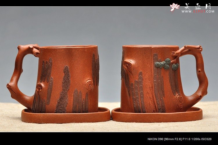 紫砂壶图片：挺拔俊秀 生机盎然 全手精品 青松套组 - 美壶网