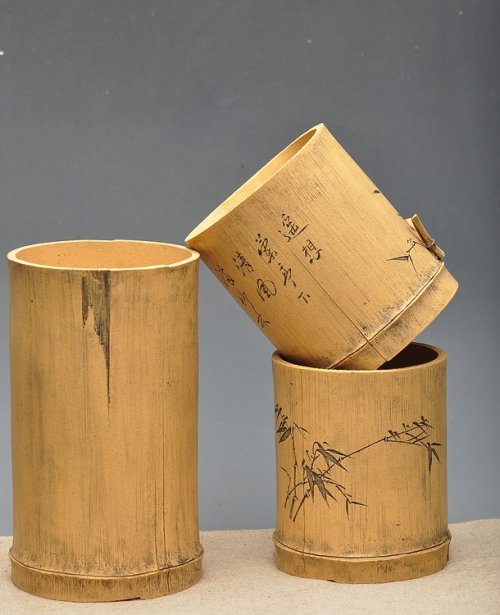 陈进紫砂壶 淸韵 全手竹节笔筒  张听刚装饰 耐品雅趣 3式 原矿段泥