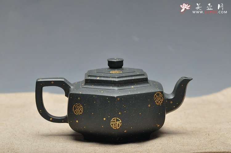 紫砂壶图片：经典墨绿泥 满金福 器形优雅 泥色别致 全手中雪华 - 美壶网