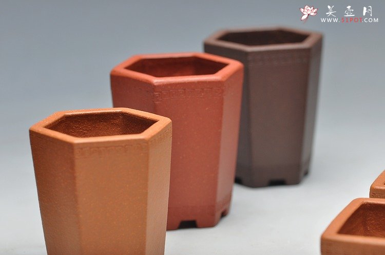 紫砂壶图片：6个微型花盆 玩玩盆景 玩玩砂料 玩玩全手镶片 - 美壶网