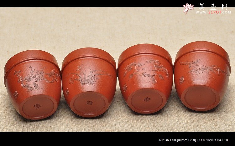 紫砂壶图片：品茗杯套组  泥绘精品 朱泥 - 美壶网