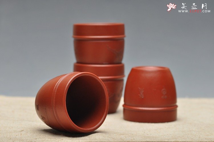 紫砂壶图片：品茗杯套组  泥绘精品 朱泥 - 美壶网