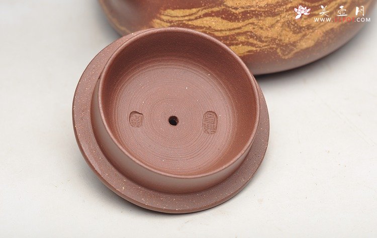 紫砂壶图片：通透绞泥 规整挺拔 耐品 平盖小石瓢 - 美壶网