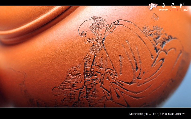 紫砂壶图片：经典实用器 细刻面壁图 匏尊 - 美壶网