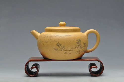 邵家俊紫砂壶 墨陶装饰  王翔山水  全手古柿 淡雅得趣 