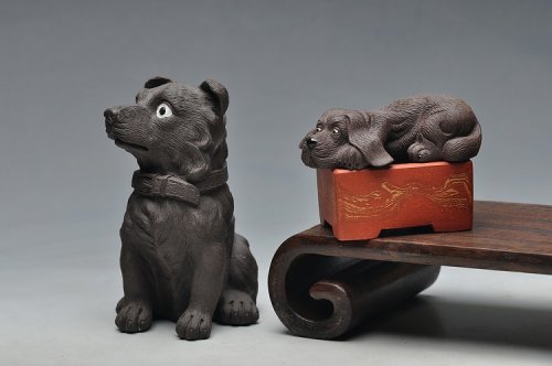 美壶定制紫砂壶 栩栩如生 拉毛狗 一对~ 好玩 黑疾星