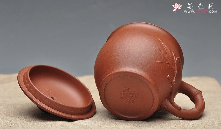 紫砂壶图片：精品竹节盖杯 好料，好工，好竹叶 - 美壶网