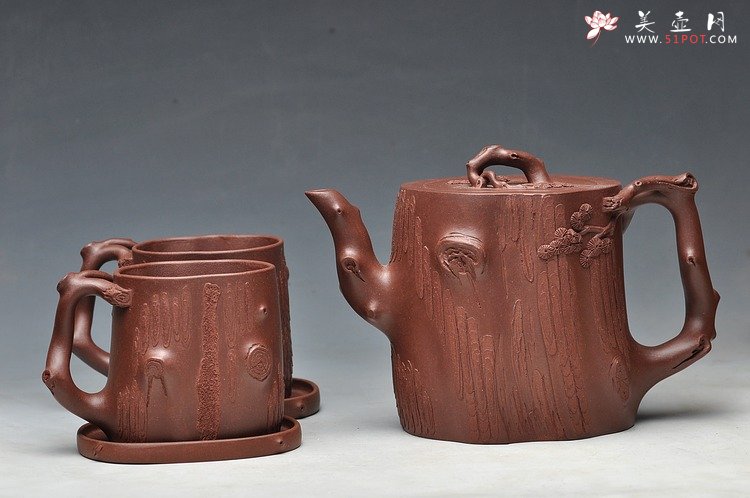 紫砂壶图片：挺拔高俊 古雅拙朴 全手精品青松套组2 - 美壶网