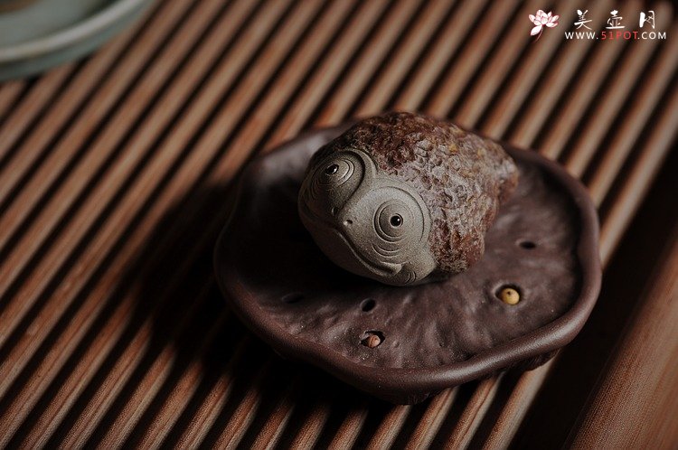 紫砂壶图片：憨态可掬 意趣之五彩金蟾 青灰段 - 美壶网