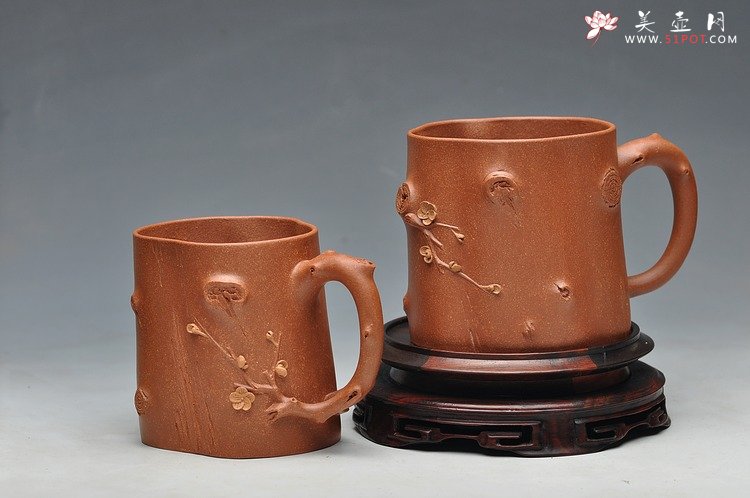 紫砂壶图片：全手立体梅花单杯 一对 - 美壶网