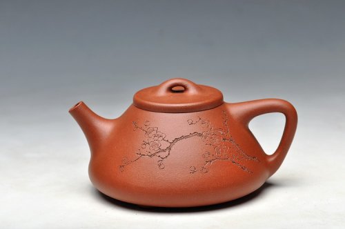 顾云峰紫砂壶 顾瓢 国助和石通转刻梅 摹古精品子冶石瓢 原矿降坡泥