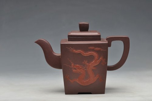 王余平紫砂壶 挺拔之美 堆塑之龙韵 全手夺魁 原矿紫泥