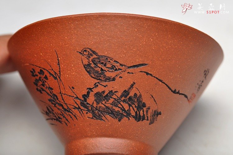 紫砂壶图片：八大风格之 高温小红泥圆亭杯 降坡泥斗笠杯 - 美壶网