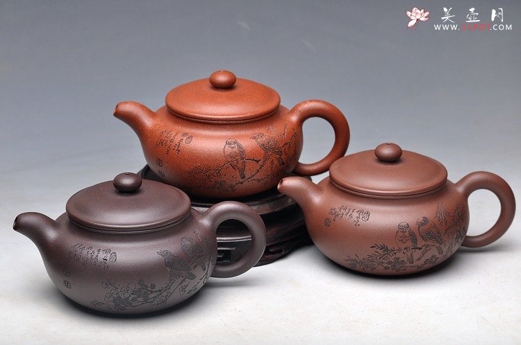 紫砂壶图片：岁月静好 白头偕老 精品老紫泥清水泥降坡泥一套小仿古 - 美壶网