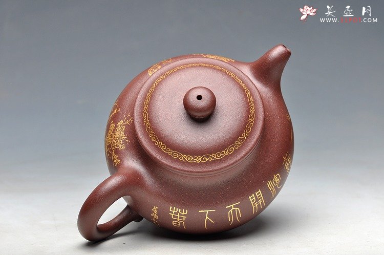 紫砂壶图片：描金装饰 饱满大气  全手大莲子 大品适合茶会 - 美壶网