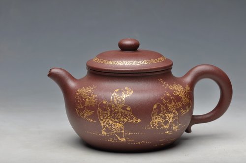 何卫枫紫砂壶 描金装饰 饱满大气  全手大莲子 大品适合茶会 原矿紫泥